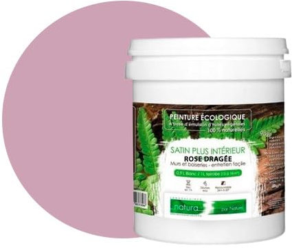 PINTURA natural ecológica aspecto satinado Natura – Tassili – pared interior – 33 colores – 1 l – 18 M², rosa