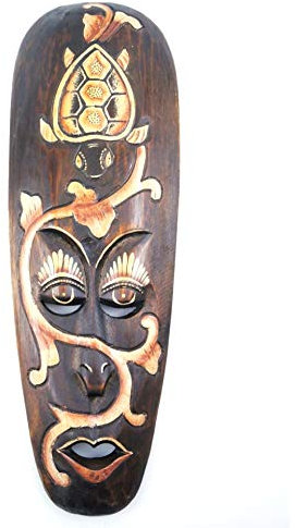Maschera Africana in Legno, 50 cm. Decorazione da Parete, Motivo Tartaruga.