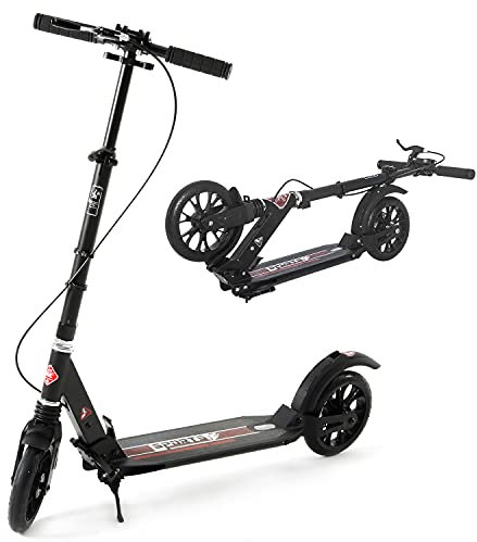 ISE Patinetes Scooter Plegable con Manillar Ajustable 93-107cm, Patinete Adulto no electrico Patinete niño con 2 Grandes Ruedas de 200mm y Freno de Mano&Guardabarros Trasero, Máx 100kg