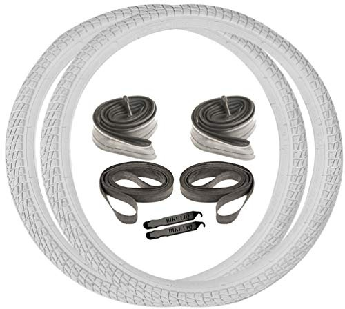 Sunlite Freestyle Kontact Park Street Road Bicycle OEM Bike Tire Tube Bundle 20 x 1.95 (White)