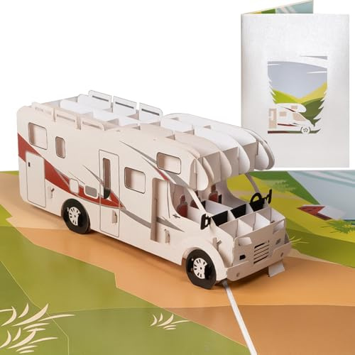 Sweetpopup® 3D Pop-Up Karte Wohnmobil – Perfekt als Glückwunschkarte für Geburtstag, Urlaub und Reisen – Oder als Gutschein & Geldgeschenk für Camping & Städtereisen – Camper/Wohnwagen 059