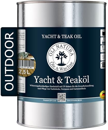 OLI-NATURA Yacht & Teaköl - Holzöl für Außen - 2,5 Liter, Teak - Premium Leinöl mit Schutz vor UV-Strahlung, Verwitterung, Versprödung & Vergrauung - Geeignet für fast alle Holzarten