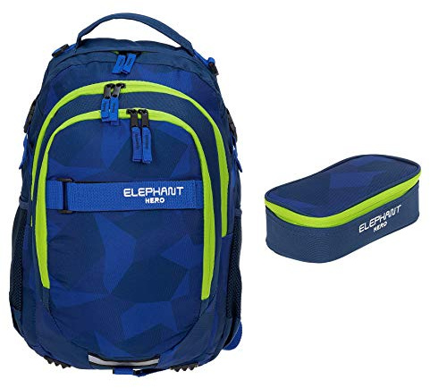 Elephant 2tlg. Set Schulrucksack Hero + Mäppchen 12770 Cyber Camo Neon rm | Signature Blau Rucksackset Mäppchenbox 2Teile Schule Rucksack mit Stifteetui
