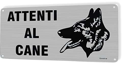 Goodvia Achtenti al Hundeschild Metallschild aus Aluminium, 15 x 30 cm, Achtung vor Hund, Schilder aus gebürstetem Metall, langlebig, wasserdicht und UV-Schutz, geeignet für den Außenbereich
