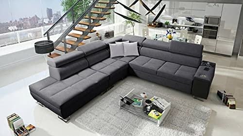 All4All Ecksofa mit Schlaffunktion Margo IX 283x298 cm - Schlafsofa mit Bettkasten - Wohnlandschaft in L-Form - XXL Sofa Groß - Seite Links - Strukturstoff - Dunkelgrau 26