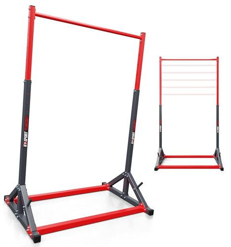 K-Sport Free Standing Pull Up Bar Station | Adjustable Up To 7.5ft, Calisthenics Approved, Portable, Steel Construction, For Indoor/Outdoor Home Gym Use with Anti-Slip Handles & Weight Plate Storage