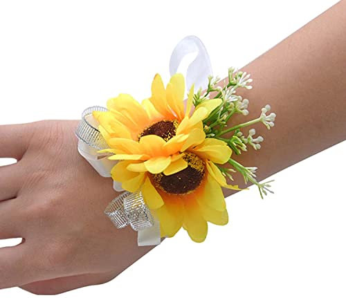 LIOYUHGTFY Ansteckblume Handgelenk Corsage Gelbe Sonnenblumen Ansteckblume Ansteckblume Pin Braut Handgelenk Corsage Brautjungfer Armband 1103(Color:Wrist Flower 2)