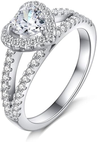 18K vitguldpläterade 925 sterling silver löftesringar för kvinnor, bröllop evighet förlovningsringar för henne, oändlighet årsdag simulerad diamantring set, flickor kvinnor smycken gåvor, Q