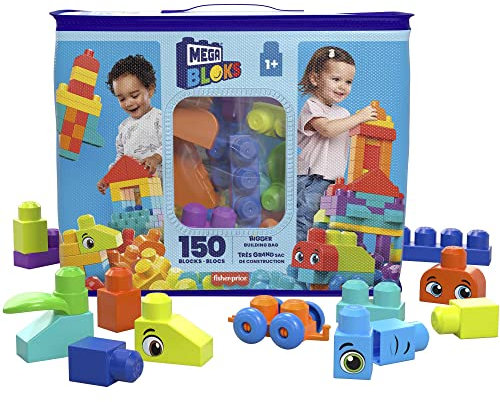 MEGA BLOKS - Sacca Eco Grande 150 Pezzi, con 150 blocchi da costruzione grandi e colorati e 1 sacca per contenerli, Giocattolo e regalo per Bambini 1+ Anni, HHM96