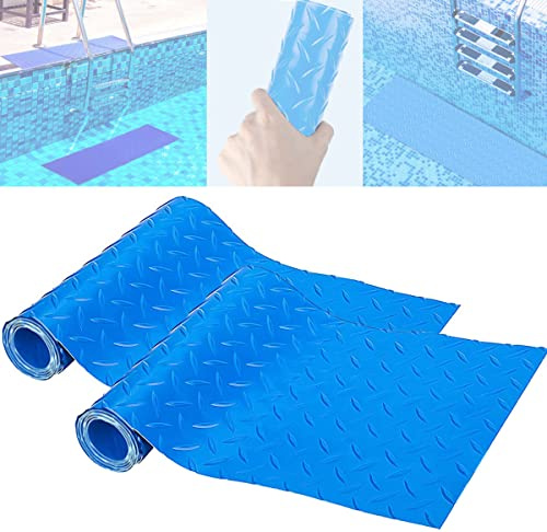 2 Rolls Swimming Pool Ladder Mat, 9x36Swimming Pool Ladder Mat Protective Swimming Pool Step Pad for Cushion Between Your Ladder or Step & The Pool Liner for Prevent Slipping (Blue-0.06in Thickened)