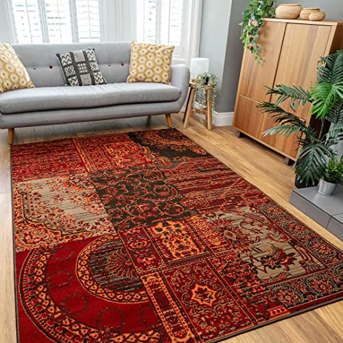 Classic Red Paisley Print Area Rug Traditional Floral Brown Patchwork Carpet Orange Living Room Entrance Kitchen Mat Rugs 160cm x 230cm
