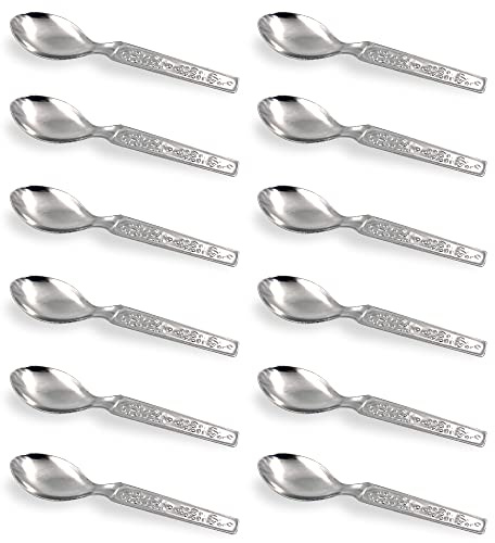 KSJONE Stainless Steel Masala Spoons for Small Containers Mini Spoon for Masala Dabba Spices Spoons, All Tea Coffee Sugar & Spices 10 cm (12 Pcs)