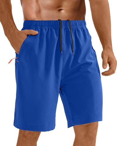 cioiniei Snabbtorkande löparshorts för män med blixtlåsficka, elastisk midja, atletisk träning, fitness, strandshorts, 18 cm, Kungsblå, M