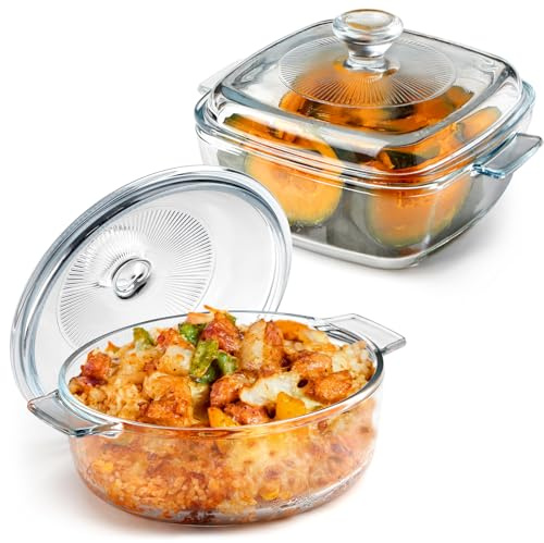 NUTRIUPS Mini Casserole Dish Set with Lids, 2 Pack, 5.9 Square + 6 Round