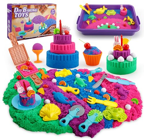 YIDESTARS Sensory Play Kit: Sand Art & Ice Cream Toy - 4lbs Colorful Sand,Molds,Tools,Sandbox w/Lid - Fun Gift for Kids(3-8)