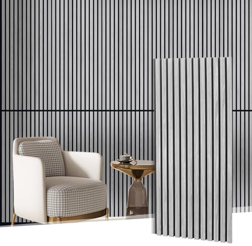 MaxEarn 2Stk Akustikpaneele Graue Eiche, Akustik Wandpaneele aus Echtholz Furnier, 3D Wandverkleidung Holzdekor, Lamellenwand mit Filz Schalldämmung 110 x 48 cm für Innendekoration