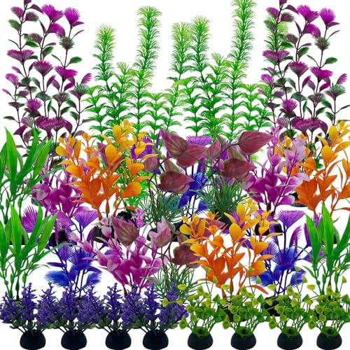 27 Pezzi Piante per Acquarios,Acquario Decoraziones Piante,Colorata Artificiali Plastica Decorazione, Accessori Acquario,Adatta per La Decorazione del Serbatoio Dell'Acqua di Casa e Ufficio