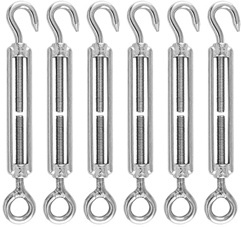 Spannschlösser Seilspanner M4, 6 Stück 304 Edelstahl Verstellbare Spannschloss Haken OC, Spannhaken für Sonnensegel, Seil, Oder Wäscheleine zu Spannen (Silber)