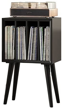 CD Halter Plattenspieler-Ständer, Schallplatten-Aufbewahrungsschrank, Plattenspieler-Ständer mit 4 Fächern und Holzbeinen, Vinyl-Display-Aufbewahrungstisch for Schlafzimmer und Wohnzimmer DVD Halter (