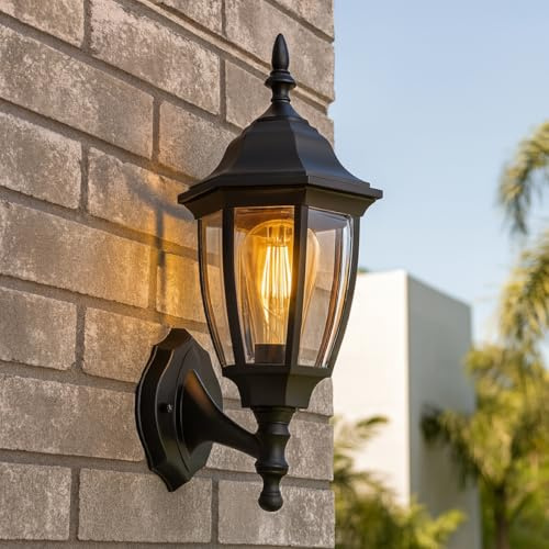 CGC Lighting Aplique de exterior, negro, tradicional, bombilla E27, LED (Negro 2)