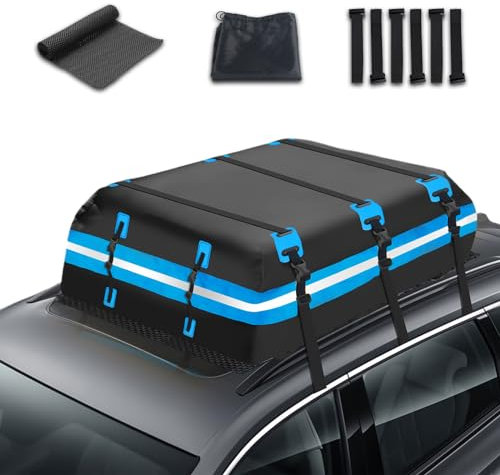 Podofo Auto Dachbox 21 Kubikfuß Faltbare Gepäckbox Dachkoffer Aufbewahrungsbox,Wasserdicht Dachtasche für Reisen,Dachsack den Gepäcktransport auf Autos Vans SUVs mit/ohne Dachträger[Blau]