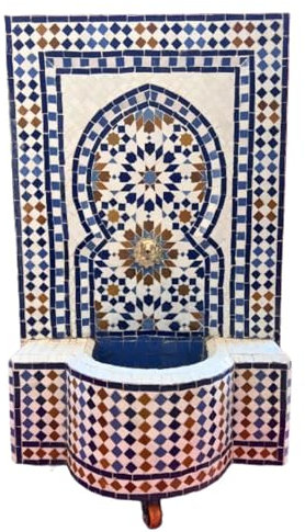 Marrakesch Gartenbrunnen Zimmerbrunnen aus original marokkanische Mosaik 109 cm Gross | Brunnen als Gartendeko Terassendeko & Balkon Deko | Springbrunnen Inkl. Pumpe für entspannenden Wasserfall
