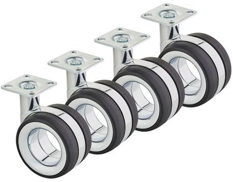 SOTECH 4er Set Möbelrollen Düsseldorf Ø 75 mm Höhe 98,5 mm, chrom/schwarz | Montageplatte 47 x 47 mm Premium Designlenkrolle - Bringen Sie Bewegung und Stil in Ihre Möbel