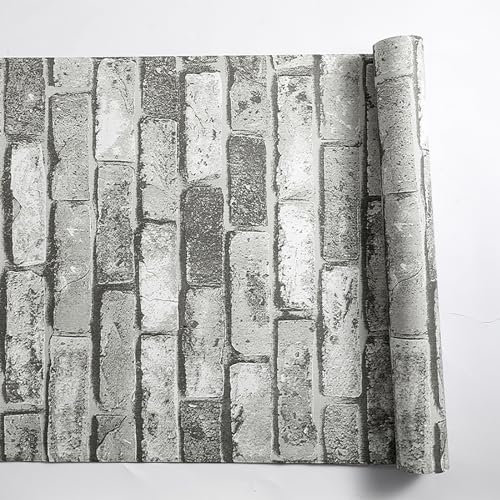 Tarwanear Brick Wallpaper Grey Brick Effect Wallpaper Realistic Slate Stone Wall Paper Roll Vintage Stone Matte Textured Wall Paper for Living Room Bedroom Hallway Lounge