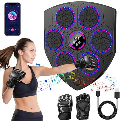 EagerMinds Music Boxing Machine, Machine de Boxe Musicale avec Gants de Boxe, 9 Vitesses, 9 Modes d'entraînement, Comptage Intelligent, Soutien Bluetooth, Cible de Boxe Murale pour Adultes et Enfants