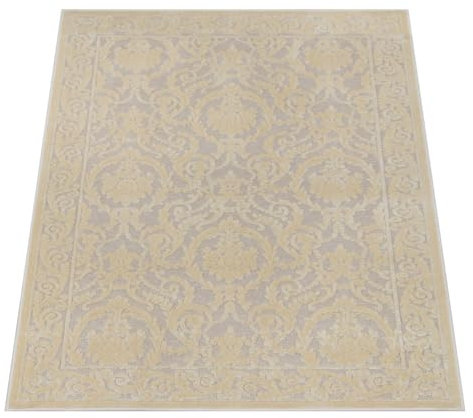 Luxus 3D Teppich Wohnzimmer Schlafzimmer Esszimmer Farashe in Schwarz Gold Creme Beige Rot - Kurzflor rutschfest Seidenglanz 3D-Effekt 100% Viskose (beige, 200x280 cm)