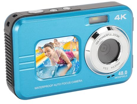 Fotocamera Subacquea 4K, Fotocamera Subacquea Selfie Doppio Schermo con Messa a Fuoco Automatica da 48 MP per Snorkeling, Immersioni, Fotocamera Digitale Compatta Impermeabile da