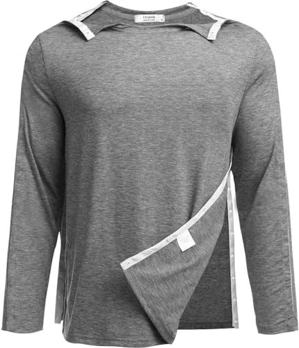 Sport Tshirts Herren Funktionsshirt Langarmshirt Vollständig Abreißbar T-Shirts nach Schulteroperationen mit Druckknopf Dialyse Chemo Port Zugangshemd T-Shirt-Oberteile