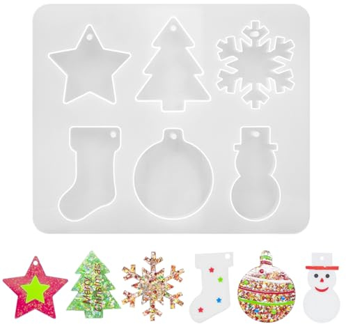 Gießform Weihnachten, Raysin Gießformen Silikon Weihnachten, Silikonformen Weihnachten Anhänger Weihnachtsbaum Schneeflocke Sterne, Epoxidharz Formen Weihnachten für Weihnachtsdekorationen