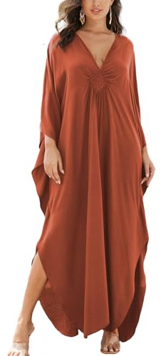 YouKD Enfärgade bohemiska kaftan klänning strandtäcken plus size badrockar en storlek, B Färg 4, en storlek
