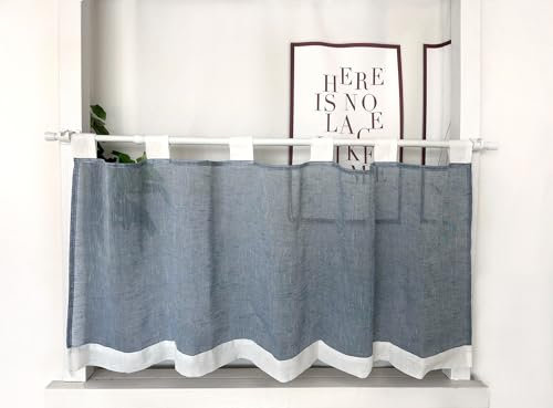 Daliena Scheibengardinen mit Schlaufen Bistrogardine Leinenoptik Fenster Gardine Kurz Halbtransparente Gardinen Küche Cafe Gardinen, Gardine für Kleine Fenster (BxH 120x45cm) Blau 1 stück