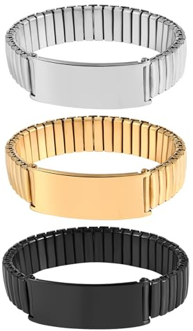 JewelryWe Personalisiert Elastisch Armband Herren Edelstahl Stretch-Armband mit Gravur 14m Breit Chunky Dick Maschette Armreif, Beideseitig Individuell Schriftbar, Geschenk für Männer Freund
