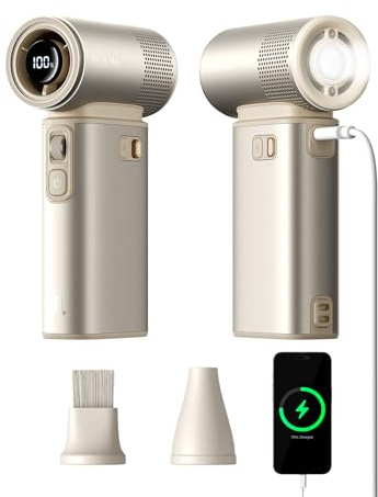 JISULIFE Ventilador portátil de mano Ultra2, 9000mAh máx. 25 horas, 5 en 1, ventilador turbo de 100 velocidades recargable, banco de energía de 18W con linterna, carcasa metálica, regalos