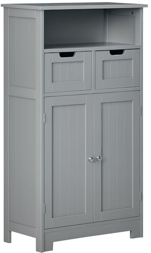 kleankin Badrumsmöbel, förvaringsenhet med 2 lådor, nisch, garderob med dörr, justerbar hylla, badrumsskåp, kök, vardagsrum, 60 x 30 x 109 cm, vit