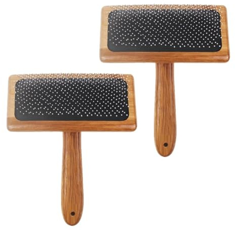 Dcluluwe 2 Cardadores de Lana, Peine para Cardar Lana, Cardadores Manuales para Lana, Peine de Bambú con Cojín de Aire para Alfombras de Piel