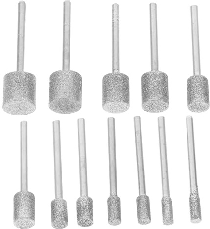 12 Pcs Alloy Diamond Grinding Bits Cylindrical Stone | 4 5 6 8 10 12mm Sizes, Easy Replacement, Wear Resistant for Ceramics and Stones