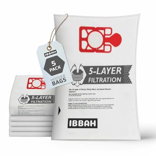 IBBAH Henry Hoover Bags 5 Pack | Hepa- Flo Vacuum Cleaner Bags | 5-Layer Filtration Bags Compatible With Henry | Hetty |Harry| Charles |James | NVM1B/NVM1C |Numatic Hoover Bags