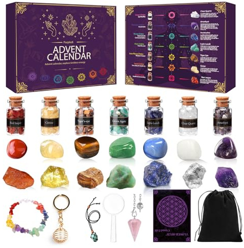Purpledi Calendario Adviento 2025, Calendario Adviento Piedras Preciosas, Calendario de Cuenta Regresiva Navideña de 24 días de Cristales
