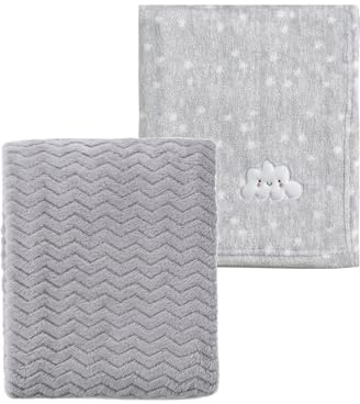 CREVENT 2 st 76 x 102 cm söta mysiga fluffiga varma babyfiltar för spädbarn småbarn sängkläder spjälsäng barnvagn – grått moln + våg grå