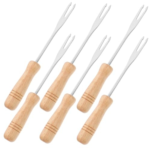 TOYANDONA 6 Stück Teiliges Fondue Gabel Set mit Holzgriff Edelstahl Küchen Gabeln für Schoko Fondue Käse Früchte Mini Mais Eiscreme Rutschfest Vielseitig Einfach zu Reinigen DIY Backen