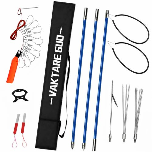 Vaktare Gud Hawaiian Sling Fishing Spear Set – Fiberglass Spearfishing Pole Spear with 3 Replaceable Stainless Steel Tips, Fish Line Holder, Sharpening Files, and Carry Bag