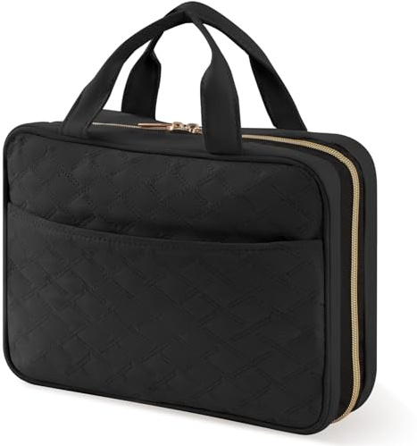 Lifewit Kulturtasche Damen zum Aufhängen, große Kosmetiktasche, Schwarz | Kulturbeutel mit 4 Fächern, Sichtfach und Haken, praktische Waschtasche für Kosmetik, Reise, Bad und Wochenende
