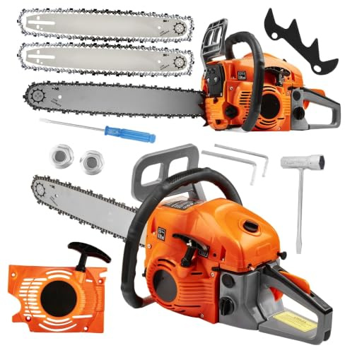 Motosega a Scoppio 58cc 5,9CV, Barre 16 e 18 + 2 Catene, Motore 2 Tempi Potente, Affidabile, Perfetta per Taglio Legna, Potatura, Abbattimento Alberi