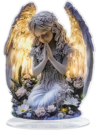 2D-Engel Deko Ornamente, Gebet Deko Engels, 20 cm Acryl Gebetsengel Figur Dekos, Engel Tischdeko, Friedhofsdekoration Dekorationen Zum Gedenken, Zur Trauer, Zum Spirituellen Trost und Zur Ruhe