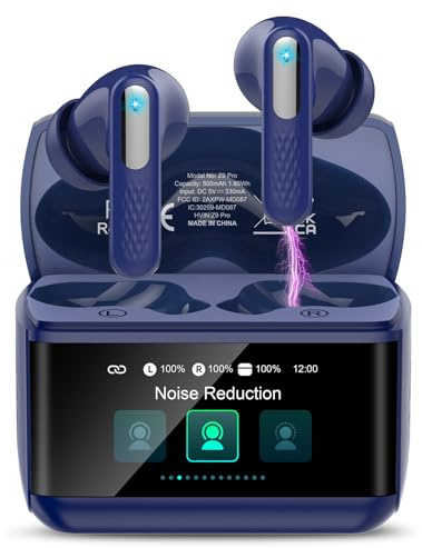 ZYHKON Wireless Earbuds, 2026 Bluetooth 5.4 Headphones In Ear with ANC/ENC Noise Cancelling Mic, HiFi Stereo Bluetooth Ear buds with Multifunctional Touchscreen, 5 EQ Modes Bluetooth Earphones, Blue
