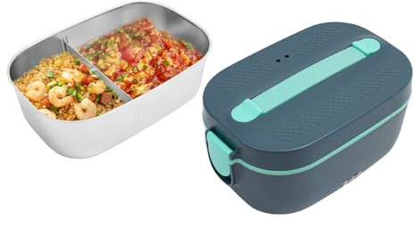 QUIOTUIR Ciotola riscaldata da 80 W, con contenitore per pranzo, riscaldata elettrica, 1,5 l, con posate, contenitore per il pranzo e sacchetto per alimenti riscaldati, 220 V/24 V/12 V, per ufficio
